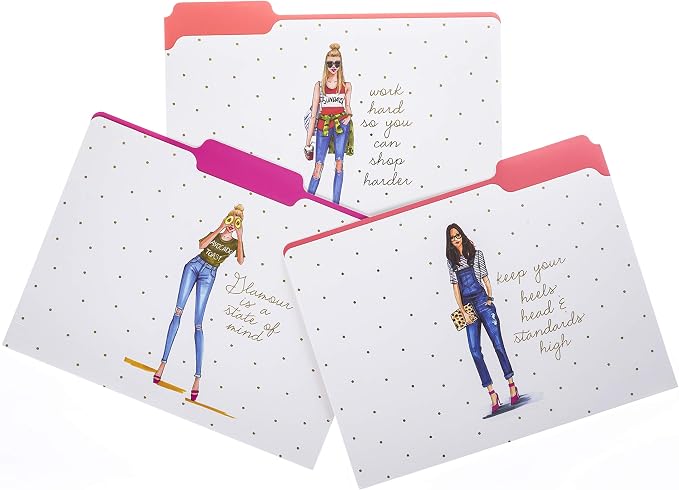 Graphique "Rong Rong Divas" File Folder Set – File Set Includes 9 Folders and 3 Unique Go-Getter Designs, Embellished w/Gold Foil on Durable Triple-Scored Coated Cardstock