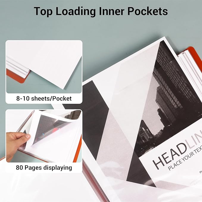 Kokuyo 40-Pocket Binder with Plastic Sleeves (Orange), A4 Art Portfolio Folder with Clear Sheet Protectors. 80 Pages of Presentation Display Book. Japan Import (CTRA-C40YR)