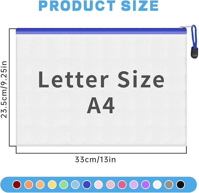 EVERECO 30pcs Mesh Zipper Pouch Bags, Letter Size A4 Mesh Bags with Zipper, Plastic Zipper Pouches for Classroom Office Supplies, Travel, Lego, Board Game Storage & Puzzle Storage
