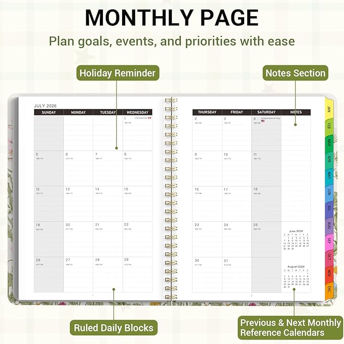 Academic Planner 2026–2027, Weekly & Monthly Calendar Planner, July 2026 – June 2027, Hardcover Agenda Book with Tabs, A5 (6.3" x 8.5"), Daily Organizer for Students, Teachers & School Supplies, Garden Flowers (Jul 2026–Jun 2027)