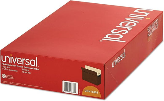 Universal 5 1/4 Expansion File Pockets, Straight, Legal, Redrope/Manila, 10/Box (15363)