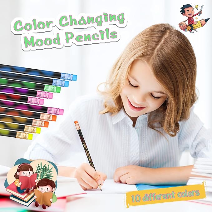 Eersida 120pcs Color Changing Mood Pencils Fun Pencils Bulk for Kids Students Motivational Pencil 2B Assorted Thermochromic Pencil with Eraser (Inspirational)