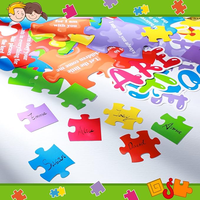 67 Pieces Christian Bulletin Board Religious Gods Plan Sunday School Decorations Bible Verse Holiday Cutouts for Classroom Sunday Puzzle Decor for School for Door Wall Decor Supplies