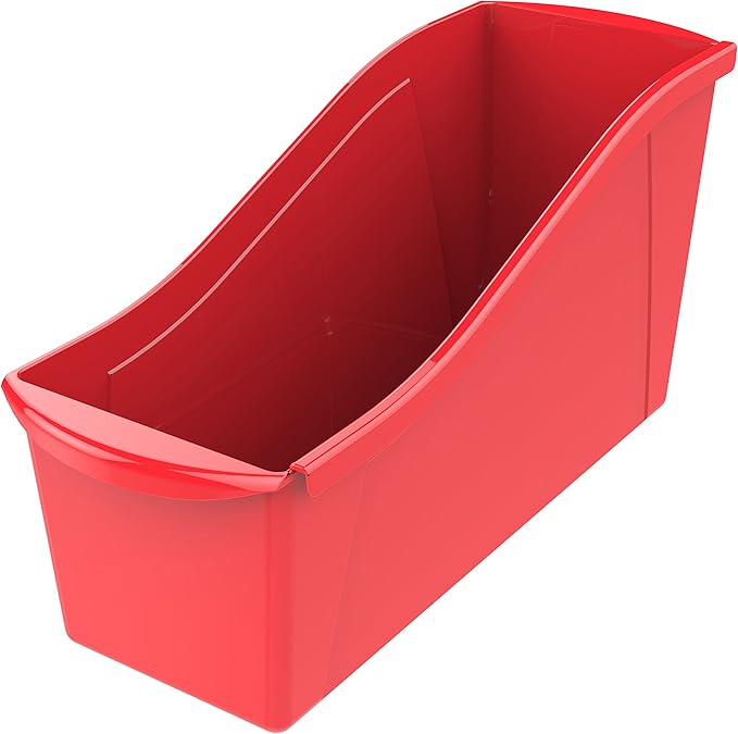Storex Large Book Bin, Interlocking Plastic Organizer for Home, Office and Classroom, Red, 6-Pack (71102U06C)