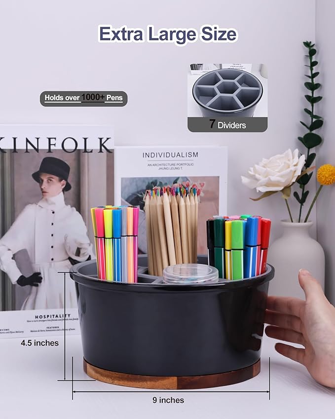 Pen Organizer For Crayon Marker Color Pencil, Lazy Susan Art Supply Storage Organizer, Pen Holder For Desk School Office Home White