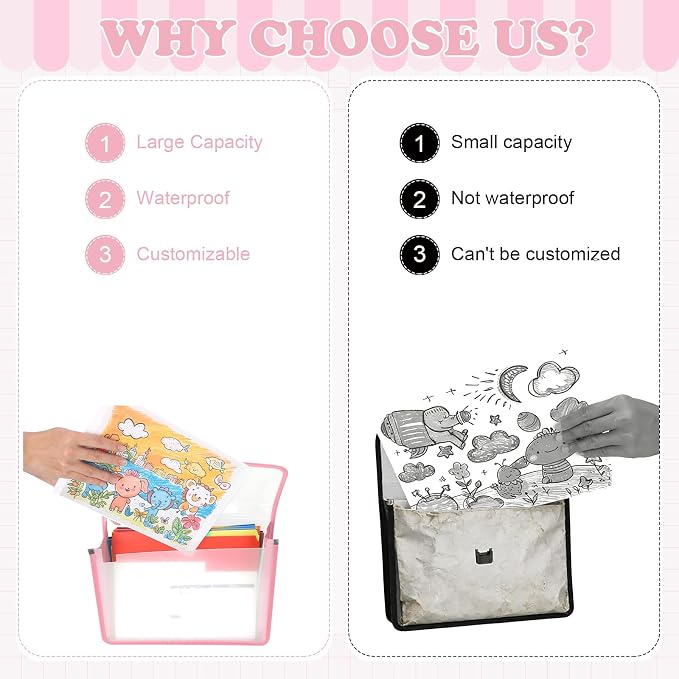 School Years Organizer Kit Clear Plastic Storage Tote with 20 Letter Size Colored Manila Folders 60 Reusable Sticker Labels School Memory Keepsake Box for Pre K to 12th Grade DIY Organization (Pink)
