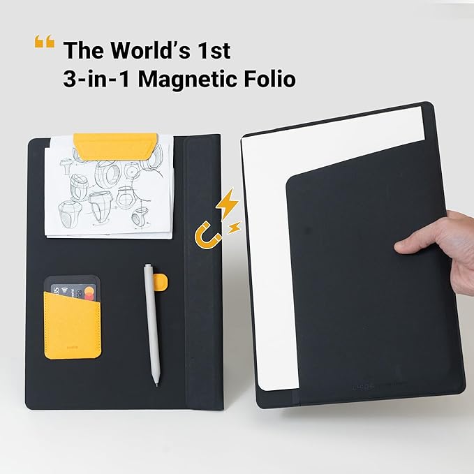 LHiDS Creative Folio Lite 2.0 with Stand, Business Portfolio, 3-in-1 Padfolio with Magnetic Accessories, Work as Notebook Cover, Clipboard, Organizing Board for Home and Office (Black, A4/Letter)