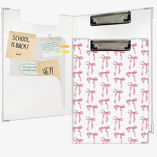 Lacama Coquette Pink Bow Clipboard for Women Students, Back to School Supplies, Preppy Girly Aesthetic Project Folders with Metal Clip or Office Classroom Desk, 12.4x9.25 in