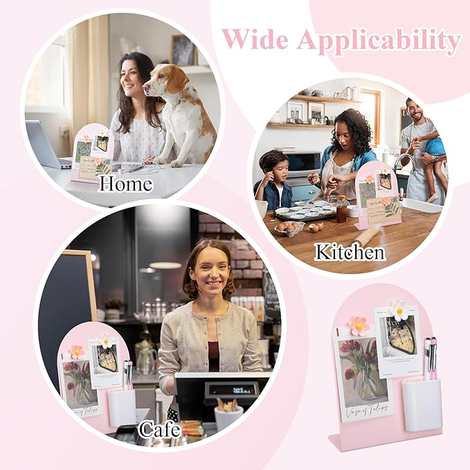 Redbaker 2 Pcs Magnetic Bulletin Board for Tabletops with 8 Flower Magnets 2 Magnetic Pen Holder 2 Pen 10 x 7 Inch Memo Display Easel Stand for Home Office School Kitchen Table Supplies(Pink)