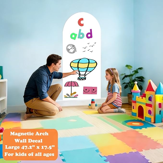 Magnetic Wall Sticker Dry Erase Whiteboard Contact Paper Arch 47.2" x 17.5" Self Adhesive Magnet White Board Wallpaper Peel and Stick Wall Decal for Home Playroom Classroom