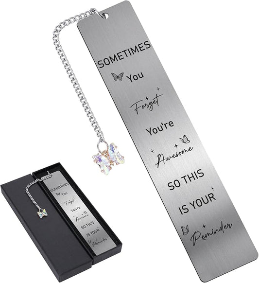 Butterfly Inspirational Metal Bookmark - Sometimes You Forget You're Awesome So This is Your Reminder Book Marks for Reading Women Christmas Thanksgiving Bookmark Friends Birthday Gifts