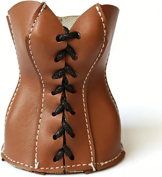 Faux Leather Lace-Up Corset Pencil Holder – Gothic Y2K Desk Pen Cup Makeup Brush Organizer Mini Storage for Home Office, Brown