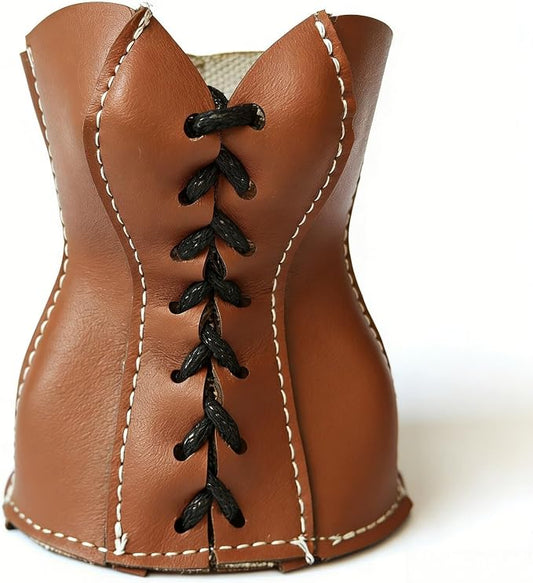 Faux Leather Lace-Up Corset Pencil Holder – Gothic Y2K Desk Pen Cup Makeup Brush Organizer Mini Storage for Home Office, Brown