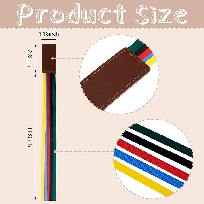 Chinco 4 Pieces Bible Ribbon Bookmark Colorful Ribbon Bookmark Artificial Leather Ribbons Bookmarks Page Markers with 5 Ribbons Colors for Books Novel Bible Reading Lovers Students Teachers Gift