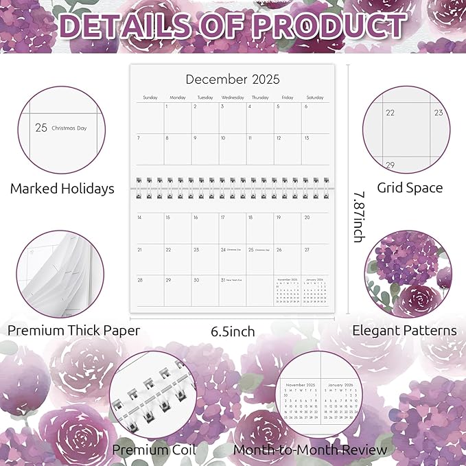 KONVINIT Pocket Calendar 2025-2027, Small Pocket Calendar 2026 for Purse - 3.5”×6.5” - Runs from July 2025 until December 2027, 2026 Planner with Coil for Organizing