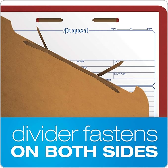 Pendaflex Recycled Classification File Folders, 1 Divider, 2" Embedded Fasteners, 2/5 Tab Cut, Legal Size, Red, Box of 10 (28775R)