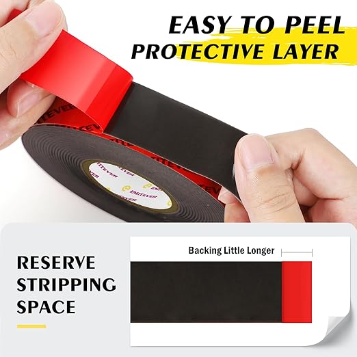 EMITEVER Heavy Duty Double Sided Tape 2 Rolls, 1 Inch x 16.4FT Acrylic Foam Mounting Tape, Two Sided Adhesive Tape, Waterproof & Strong Double Stick Tape for Walls, Automotive, Home Office Decor
