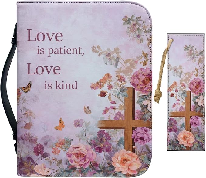 Vintage Style Butterfly and Cross Bible Case with Bookmark Waterproof Bible Cover Case for Women Lightweight Bible Bag with Handle Pockets Church Book Bag