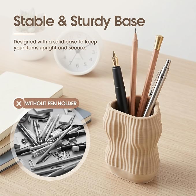 Aesthetic Desk Organizer Boho Pen Holder Modern Pencil Holder Beige Plastic Makeup Brush Organizer for Office Desk Accessories Stylish Home Office Art Decor Supplies(Stylish)