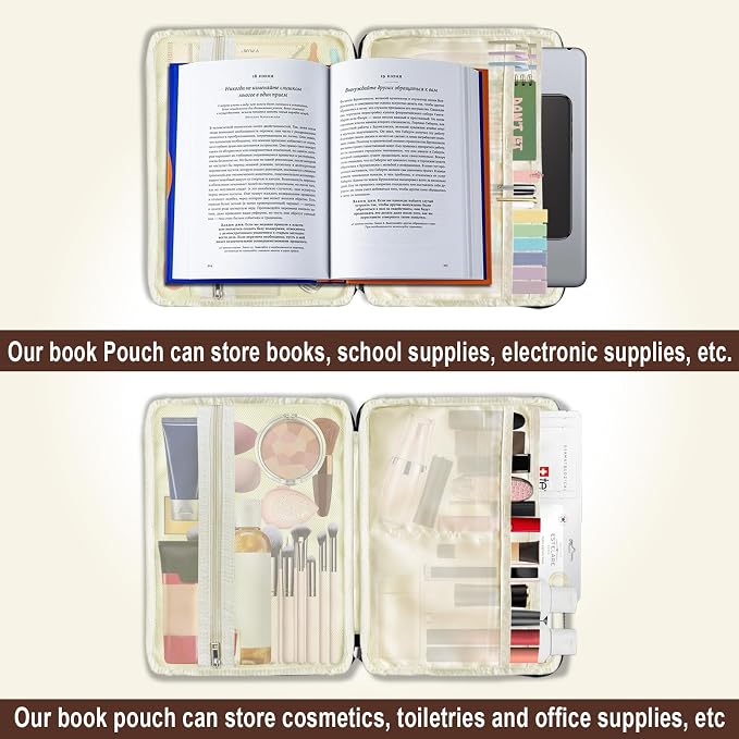 Book Sleeve Book Cover Bag, PU Leather Waterproof Book Pouch, Book Protector Case with Zipper, Fall Autumn Leaf Mushroom Print Portable Book Cover Bag for Book Lovers Gifts Paperbacks Hardcover