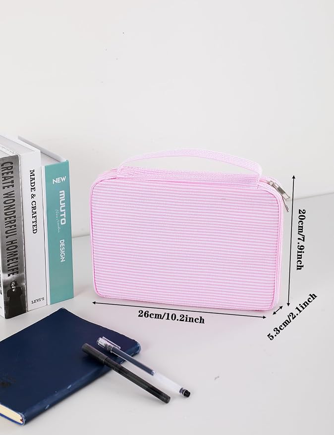 Bible Covers for women, Bible Case, Bible Bag with Top Handle, Stripe Bible Bag Proteceive Book Case, Bible carrying Church Bag for Christian Gifts(Pink)