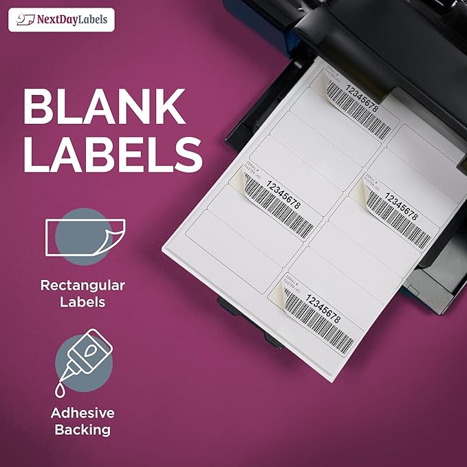 NextDayLabels 4x1.33 Inch Rectangle Stickers White Blank Labels for Laser Inkjet Printer - 14 Per Sheet Self-Adhesive Address Mailing Barcode Made in USA - 7,000 Labels