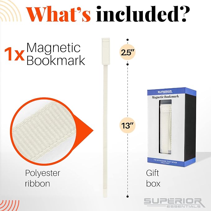 Superior Essentials Planner Magnetic Bookmark - Genuine Leather, Single Long Ribbon Bible Bookmark for Book Lovers - Amplify Your Love for Books with Our Elegant Ribbon Page Marker (1PC, White)