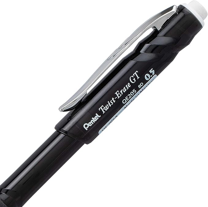 Pentel Twist-Erase GT, 0.5mm, Mechanical Pencil Transparent Black barrel, Box of 12 (QE205A)