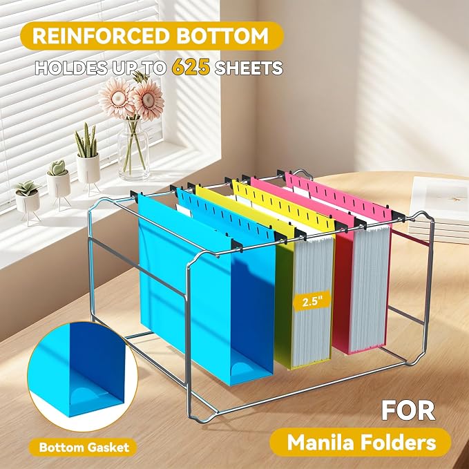 Plastic High Capacity Hanging File Folders,12 Pack Heavy Duty 2.5" Expanding Wide Hang Folder Letter Size,Colored Office File Cabinet Folder with Tab,Sturdy Hanging Organizer for Bulky File