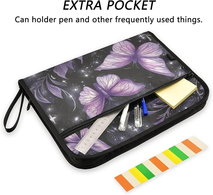 Purple Butterflies Accordion File Organizer Expanding Document Folder with 13 Pockets Portable File Folder for A4 Letter Size