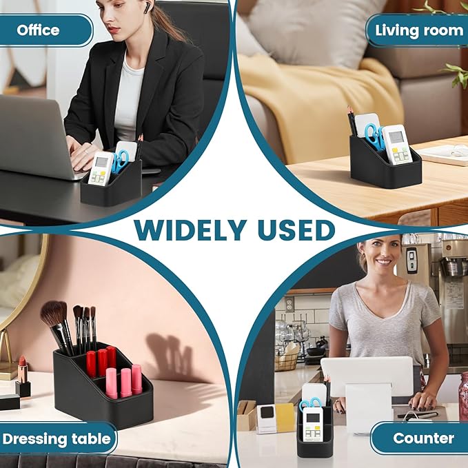 PU Remote Control Holder, Remote Caddy Box with 3 Compartments for Nightstand Bedside Table Couch Desk, Small Storage Organizer for Glasses,Pens,Cosmetics,Office Supply