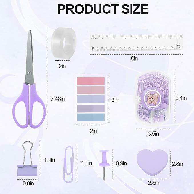 14Pcs Purple Desk Accessories, Purple Office Supplies Desk Supplies Set Office Essentials Stapler and Tape Dispenser Set, with Paper Clips Staple Pen Holder Staple Remover Back to School Supplies