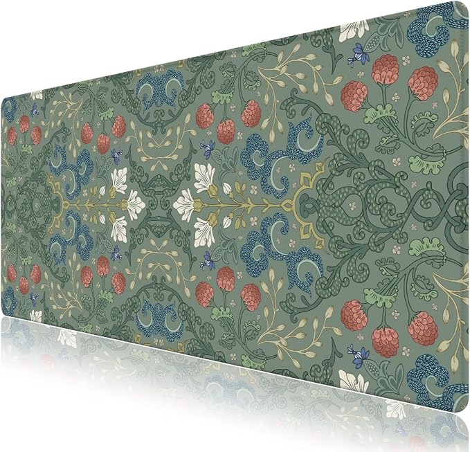 Desk Mat for Keyboard and Mouse, Large Mouse Pad Non-Slip Keyboard Pad, Computer Mats for Desktop, Cute Desk Pad with Stitched Edges for Office, Gaming I Sage Green Botanical