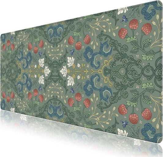 Desk Mat for Keyboard and Mouse, Large Mouse Pad Non-Slip Keyboard Pad, Computer Mats for Desktop, Cute Desk Pad with Stitched Edges for Office, Gaming I Sage Green Botanical