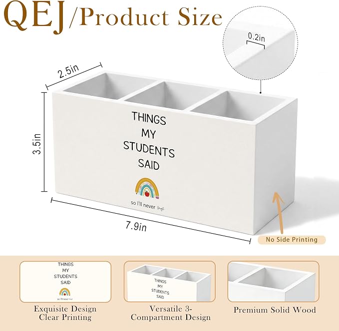 Teacher Appreciation Gifts Pen Holder for Desk, End of Year Teacher Gifts, Things My Students Said Wooden Box Pencil Pen Organizer for Home Office Classroom Desk Tabletop