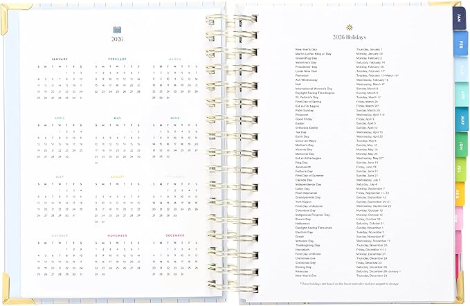Simplified 2026 12-Month Spiral Daily Planner — Serene Stripe — January 2026 - December 2026, Calendar Year Organizer with Stickers, Pockets, and Keepsake Box