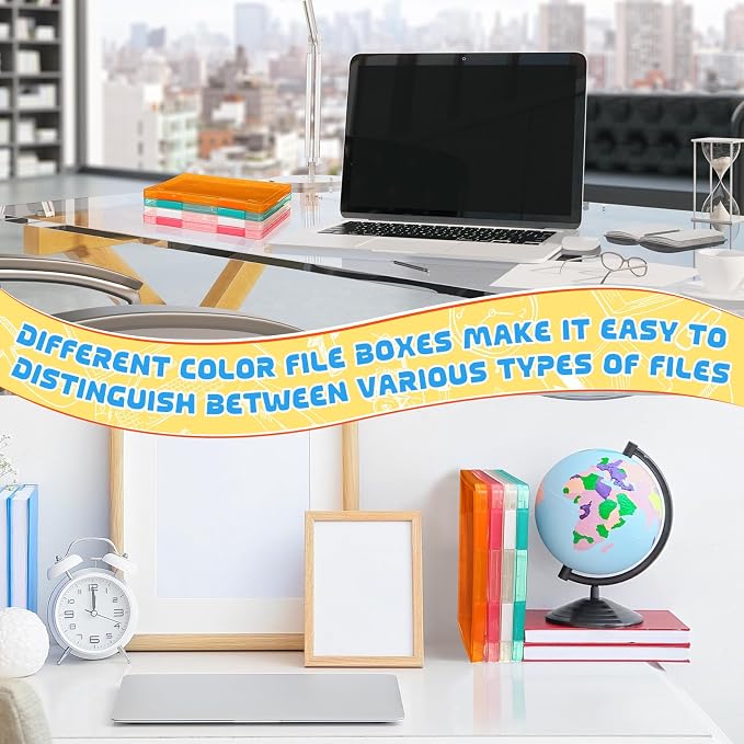 Affrolling 4 Pack A4 Paper Organizer Box File Box Plastic Paper Storage Container Colorful Transparent Document Project Case for 8. 5" x 11" Us Letter Scrapbook Magazine Protector Office Supplies