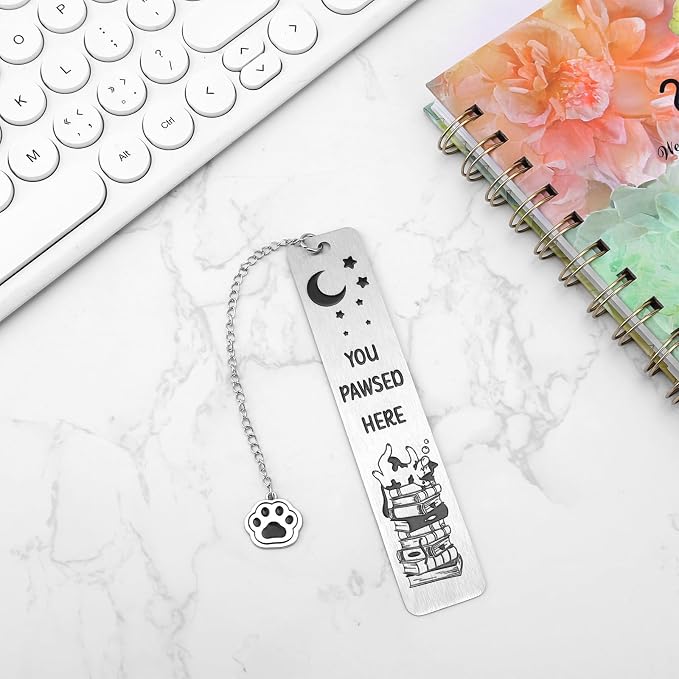 Cat Bookmark Gift for Cat Lovers, Cute Sleeping Kitten Metal Book Mark You Pawsed Here Bookmark Reading Accessories for Women Men Friends Readers Club Gift
