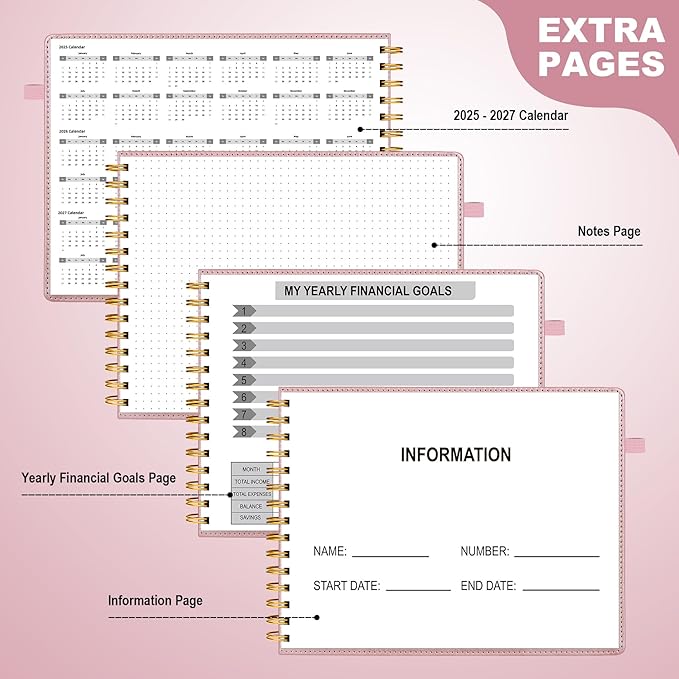 HAUTOCO Hardcover Bill Tracker Notebook Horizontal Monthly Bill Payment Organizer for Personal Budgeting Home Finance with 2 Storage Pocket Expense Checklist Tracking Planner 10.78 x 8'', Rose Gold
