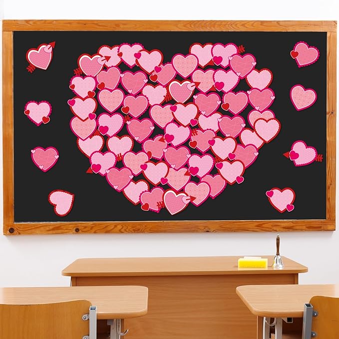 72pcs Valentine's Day Bulletin Board Decorations Valentines Day Party Decor 5.9 x 3.9 Inch Paper Hearts Cutouts for Themes Bulletin Board Classroom School Wedding Anniversary Party Supplies 9 Designs