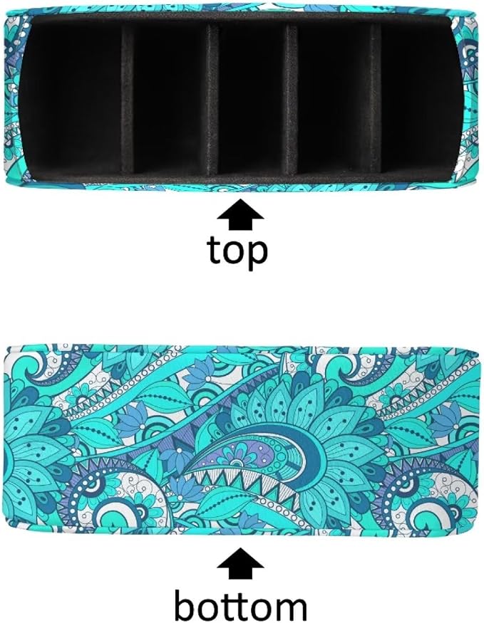 Floral Print Remote Control Holder with 5 Compartments, PU Leather Office Desk Organizers - Couch/TV Cabinet/Bedside Table Accessory - Space Saving Desktop Caddy