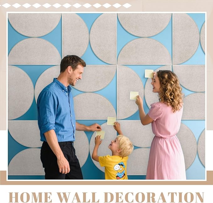 Mindsoft 24 Pack Decorative Bulletin Board Felt Wall Tiles Bulk 11.8"x5.9" Semi-Circle Large Wall Art with Removable Adhesive Tabs for Customizable DIY Home Office Decoration Gift (White)