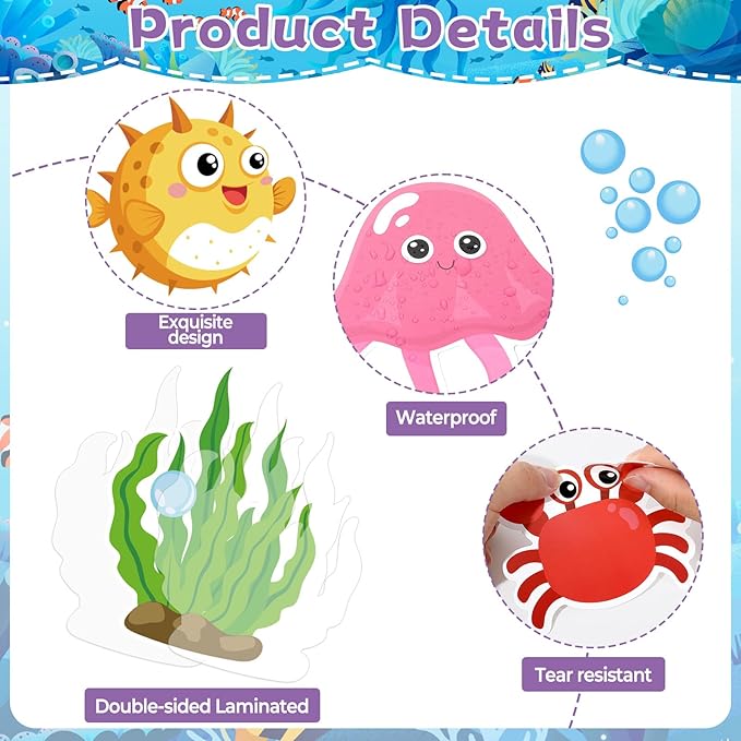 Ocean Bulletin Board Set Under the Sea Summer Classroom Bulletin Board Decoration Octopus Fish Animals Cutouts Ocean Wave Border Happy to Sea You Cutout for Education Craft Back to School Supply Decor