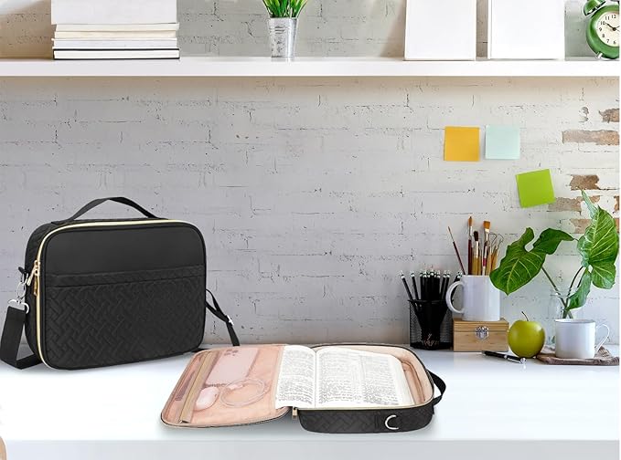 Dofilachy Bible Covers for Women - Stylish Bible Case for Women - Large Bible Cover with Durable Handle - Carrying Case for Girls Boys Kids with Metal Zipper - Bible Bag Journal Case