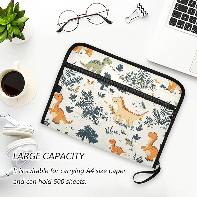 Forest Dinosaur Cute File Folders, Plastic Folders with 13 Pockets,Expandable File Folder for Documents School Students Office, Aesthetic Folder with Labels A4 Letter Size