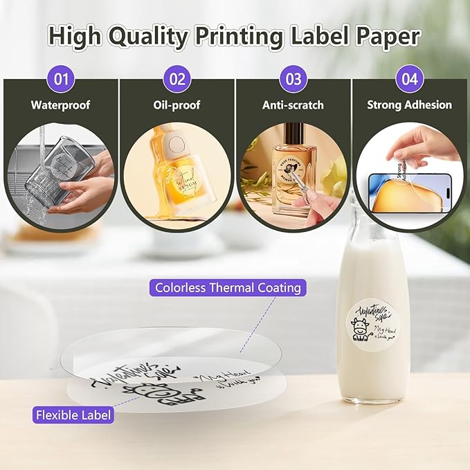 3 Rolls Transparent Thermal Labels,50x50mm Round Label Sticker for Phomemo M110/M120/M220/241BT,for MUNBYN 130B Printer,Waterproof Label Paper for DIY,Name,Logo,Price,Barcode(140/Roll)