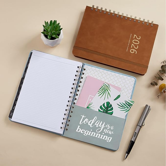 2026 Planner - Weekly and Monthly Planner 2026, Jan 2026 - Dec 2026, 6.4" x 8.5", Daily Planner Calendar Planner with Monthly Tabs, Elastic Closure, Pocket, Notes, Faux Leather Cover Yearly Agenda(Brown)