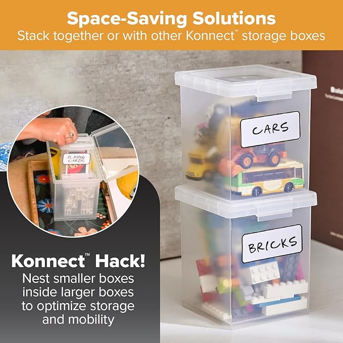 Bostitch Konnect Clear Storage Containers with Lids, Stackable Plastic Organizer Bins, 1.5 Quart, 2 Pack