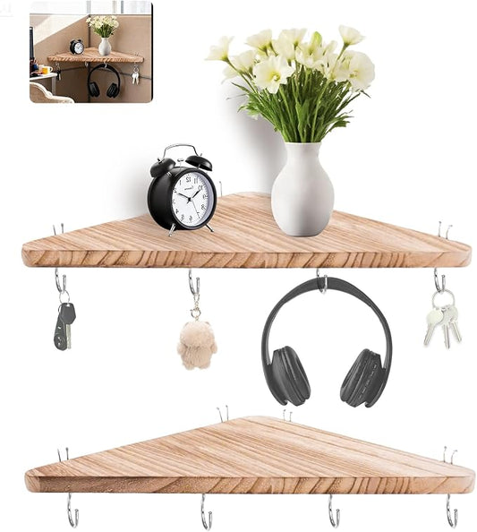 Cubicle corner shelf with hook：2pcs 16.5in wood triangle cubicile hanging shelves organization accessories fabric walls organizer for use in office cubicles office stylish decoration for women's desks