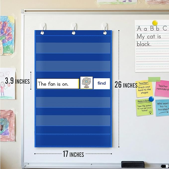 Pocket Chart for Classroom - 5+1 Small Blue Pocket Chart for Alphabet Learning Word Wall Calendar Daily Schedule Sentence Strips Sticker Display, Teacher Supplies for Preschool Kindergarten & Home